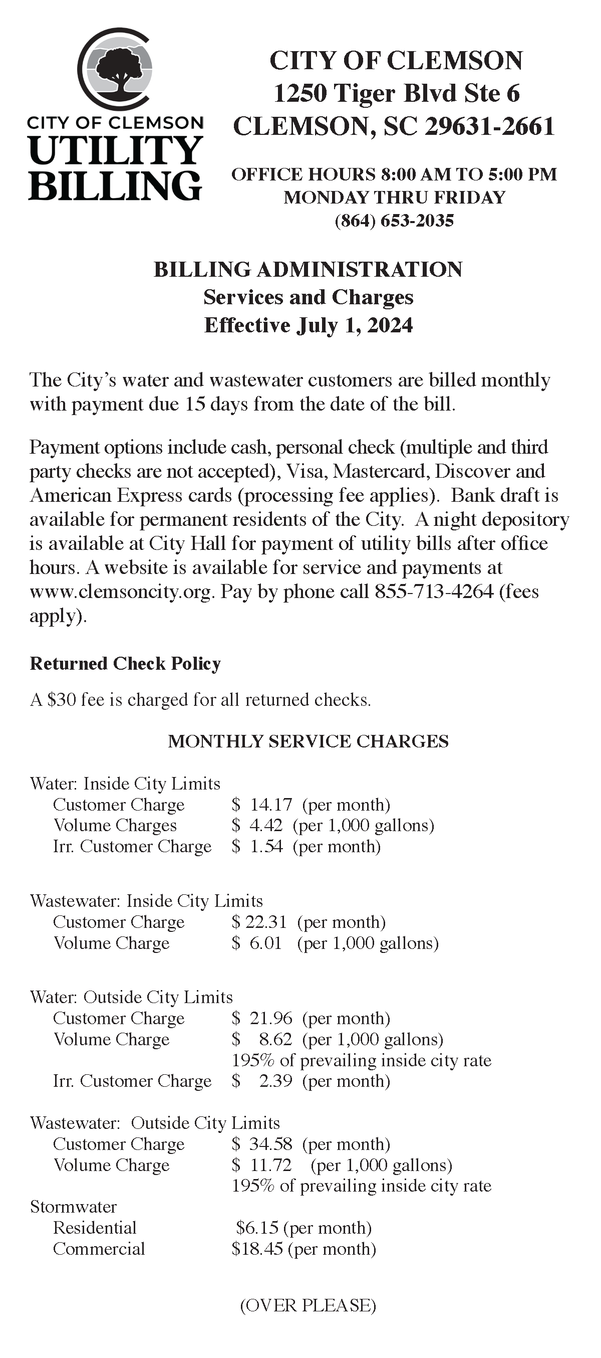 2024-25 Utility Rates - Click to download